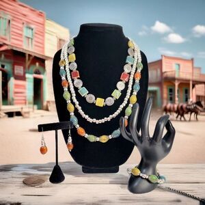 Sophisticated Southwestern Style Beaded Multicolored Multistrand Necklace Set